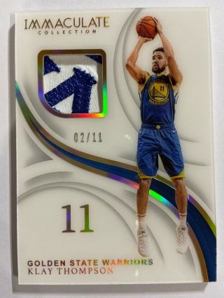 . 2018 - 19 Panini Immaculate Patch Jersey Number Card Warriors Klay Thompson 2/11