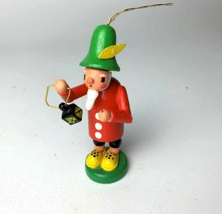 Vintage Wooden Christmas Ornaments Man In Pajamas W Dangle Lantern Hand Painted