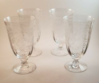 Vintage Set Of 4 Fostoria Navarre Etched Crystal Footed Iced Tea Glasses 5 7/8 "