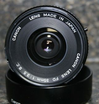 Vintage CANON LENS FD 35mm 1:3.  5 S.  C.  Caps HOOD Filter MONTREAL OLYMPICS 1976 2