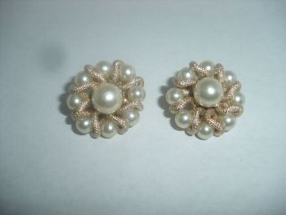 Vintage Faux Pearl Cluster Clip On Earrings Japan