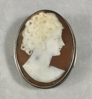 Vintage Sterling Silver Carved Shell Cameo Brooch Pendant