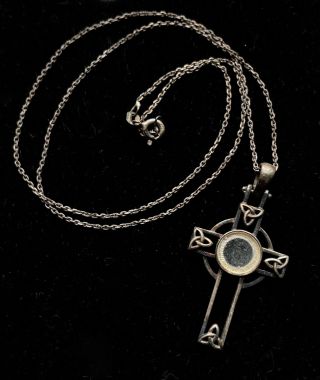 Vtg Ireland Sterling Silver 925 Cross Crucifix Pendant Necklace Marked 18 " A006