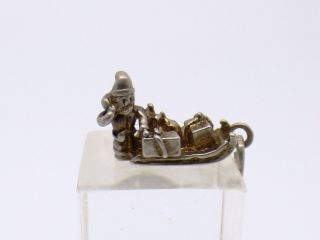 Vintage Sterling Silver Santa And His Sleigh Charm.