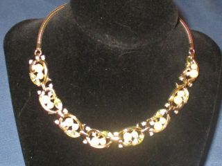 Vintage Trifari Pat Pend Gold - Tone Yellow Clear Rhinestone Faux Pearl Necklace