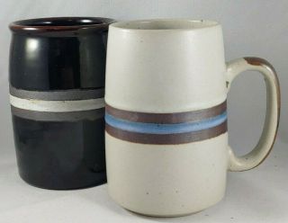 2 18oz Large Vintage Otagiri Horizon Grand Mug Set Black Silver Gray Blue Bands