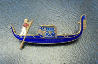 Vintage Jewellery Early Singed Saf Italy Enamel Venetian Gondola Boat Brooch Pin