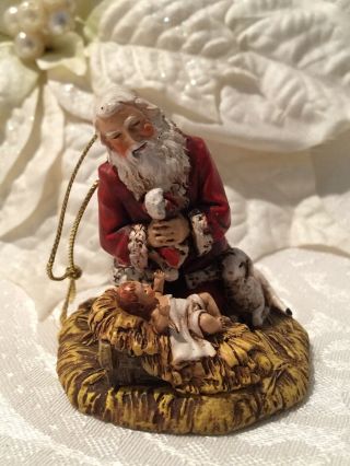 Vintage Roman Inc.  Santa Kneeling Baby Jesus Figurine Figure Christmas Ornament