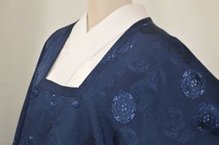 Vintage Silk Kimono Jacket:classic Navy Blue Floral Ring@kr82