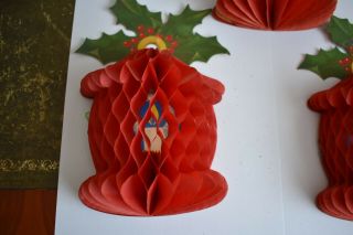 3 X Vintage 3d Card & Tissue Paper Lantern Christmas Decorations ==