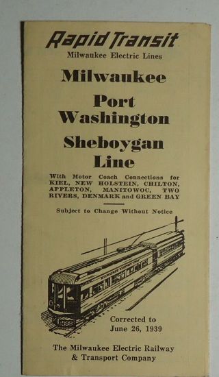 Milwaukee Electric Railway 1939 Line Timetable - Milwaukee Shebygan Line