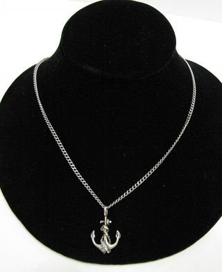 Vintage 20 " Inch Sterling Silver Necklace & Navy Boat Anchor Pendant