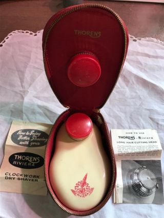 Vintage Thorens Riviera Windup Shaver With Leather Case
