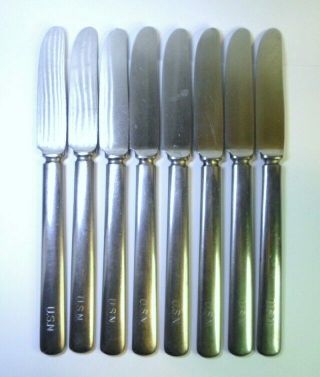 Set Of 8 Vintage Usn Knives Us Navy Stainless Steel By Silco Mess Hall Utensils