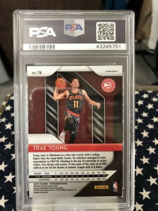 2018 - 19 Panini Prizm Ruby Red Wave Trae Young Hawks RC Rookie PSA 10 3