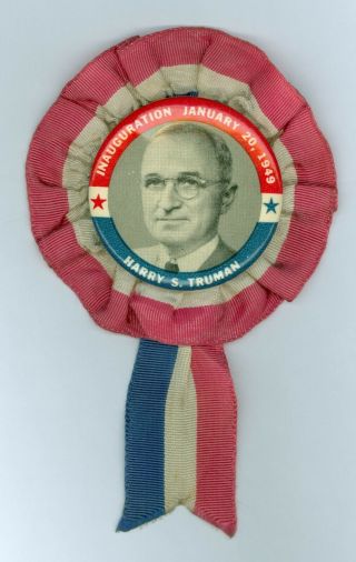 Vintage 1949 President Harry S.  Truman Inauguration Pinback Button W/ribbon