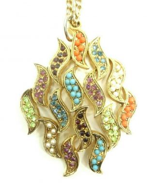 Vintage Costume Jewellery Necklace Signed Exquisite Pendant Flame Pattern