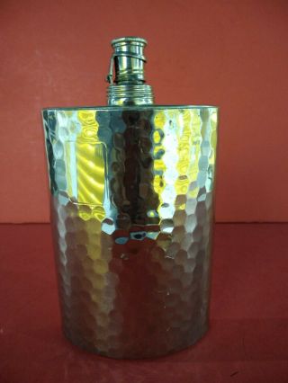 Vintage Silver Hip Flask In Steel Made West Germany With Hammer Texture,  10 Onzas
