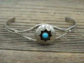 Vintage Old Navajo Sterling Silver Turquoise Shadowbox Cuff Bracelet