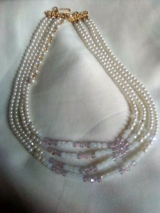 An Elegant Vintage Marvella 4 Strand Pearl And Crystal Necklace.  Ex.  Condt