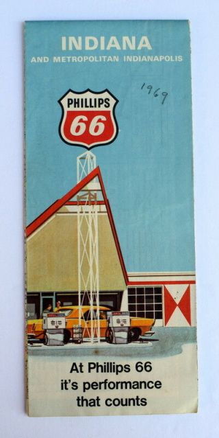 1969 Phillips 66 Indiana Vintage Road Map By H.  M.  Gousha