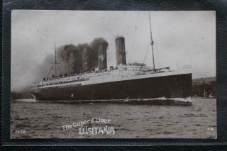 Cunard Line Rms Lusitania C - 1908 Real Photo Post Card Posted Onboard Queenstown