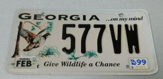 1999 Georgia Give Wildlife A Chance License Plate Quail Version