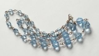 Czech Vintage Art Deco Blue Faceted Glass Bead Necklace Rolled Gold Wire