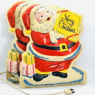 Two - Vintage - Plug In - Plastic Santa’s - Christmas - Wall Decor 12 X 10