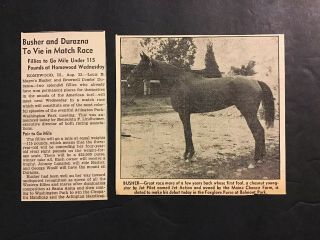 Busher Article And Photo Horse Racing 1945 Match Race Durazna