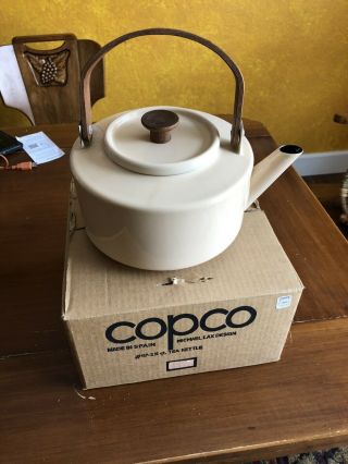 Vintage Enamel Copco Tea Kettle Pot,  Made In Spain,  In The Box,