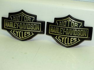 Harley Davidson Fuel Gas Tank Badge Pair (2) Emblem,  Curved Gold Logo 14073 - 84