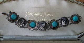 Vintage Czech Jewellery Art Deco Egyptian Revival Turquoise Panel Bracelet