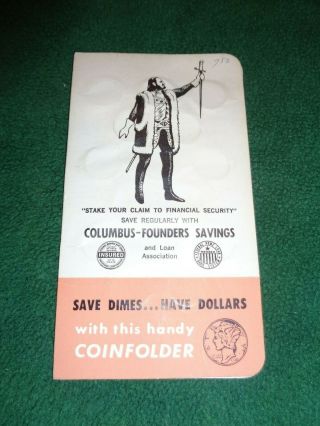 Vintage Columbus Founders Savings Coinfolder Dimes Coin Book Savings