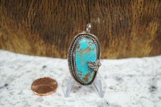 Vtg Hand Crafted Native American Sterling & Turquoise Pendant 1 3/4 " Long (n1