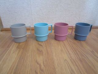 Vintage 4 Pastel Tupperware Stacking Coffee Cups/mugs 1312