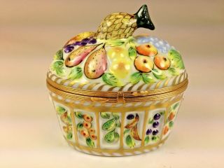 Vintage Lovely Site Corot Limoges Porcelain Fruit Basket Hinged Box - France