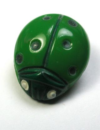 Vintage Glass Buttons Realistic Lady Bug Design W/ Paint Accents 1/2 "