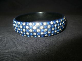 Vintage Art Deco Blue & Clear Rhinestone Celluloid Sparkle Bangle Bracelet