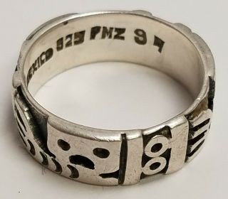 Vintage 925 Sterling Silver Mexico Mens Tribal Band Ring Size 11