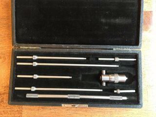 Vintage Ls Starrett Athol Mass Inside Micrometer Machinist Tool Set W/ Case