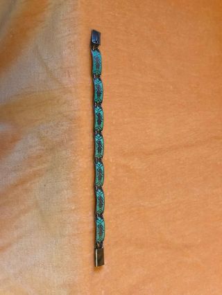 Vintage Siam Sterling Silver Turquoise Enamel Link Bracelet 7 "