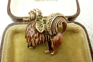 Vintage Jewellery Enamel Marcasite Pekingnese Dog Brooch Pin