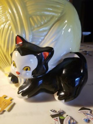 Vintage American Bisque Black Kitten/cat On Yellow Ball Of Yarn Cookie Jar