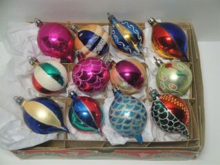 12 FANCY POLAND VINTAGE HAND PAINTED GLITTERED CHRISTMAS ORNAMENTS - INDENTS 3