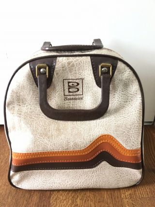 Vintage Brunswick Bowling Ball Bag With Metal Wire Rack Orange Brown Tan Usa