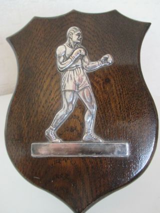 Old Vintage Wooden And White Metal Boxing Trophy - Sporting Memoribilia (13cm)