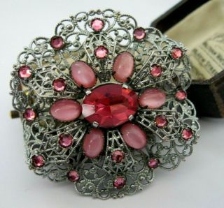 VINTAGE ART DECO Czech Filigree Pink Topaz Paste Crystal Jewellery Pin BROOCH 2