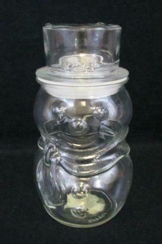 Vtg Clear Glass Snowman Jar With Lid 7.  75 " Tall Made In Canada Marked 4