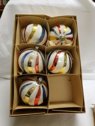Vintage West Germany 5 Hand Painted Large Christmas Tree Ornament Balls 3.  5 "